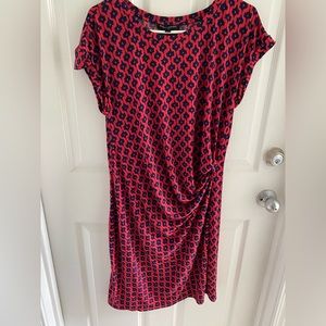 Banana Republic Navy Blue Red Geometric Print Jersey Ruched Dress Size L